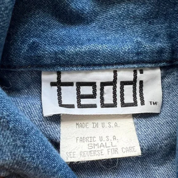 Vintage 90s denim jacket Teddi blue white embroidered birds flowers Small - Picture 2 of 3